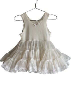 Vintage Toddler Petticoat Party Dress Sz 2 White Lace Tulle Crinoline Formal EUC